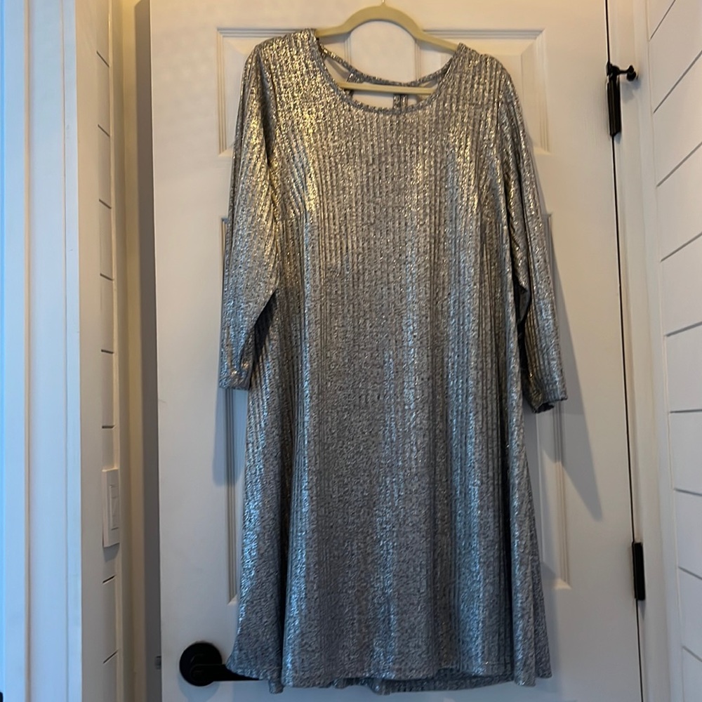 torrid Silver Long Sleeve Metallic A-Line Dress